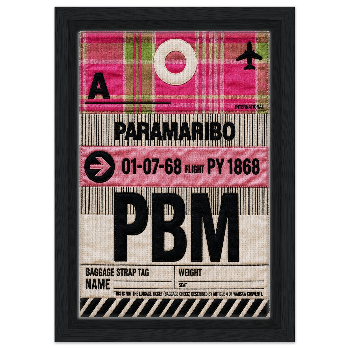 Pink Paramaribo PBM Framed Canvas Quilted-Style Airport-Code